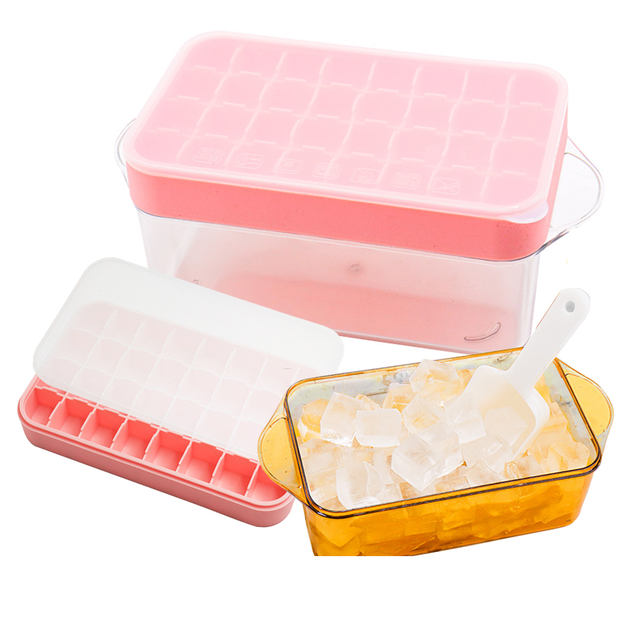 silicone ice cube tray with lid and bin